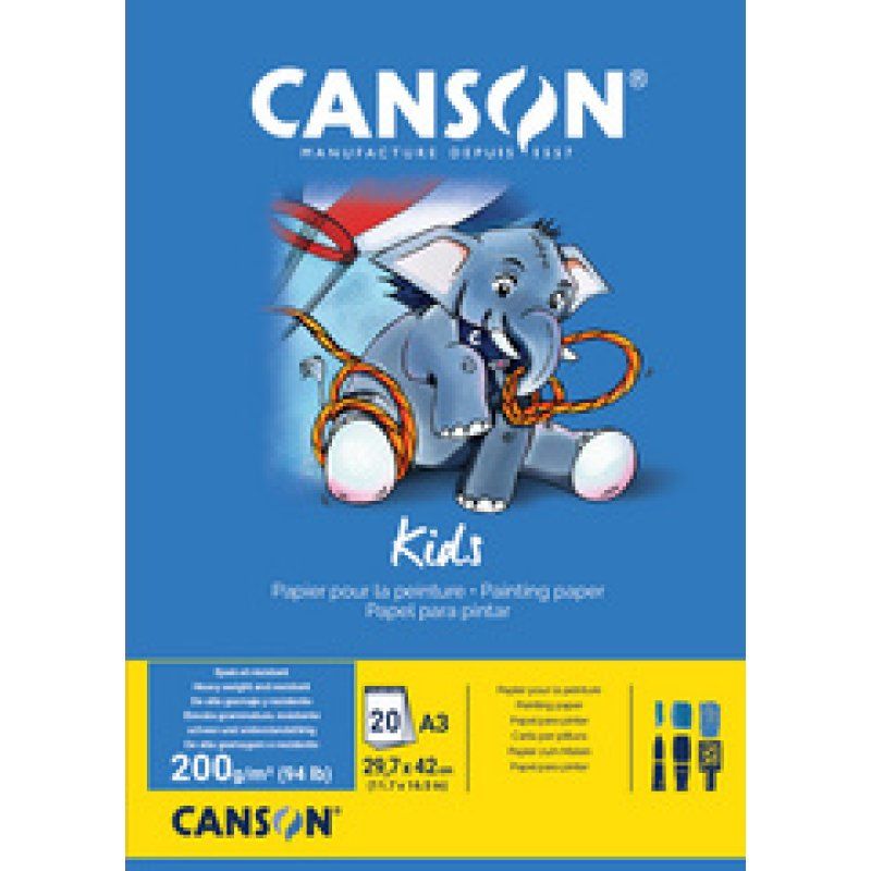 CANSON Bloc de papier pour la peinture Kids, A4, 200 g/m2