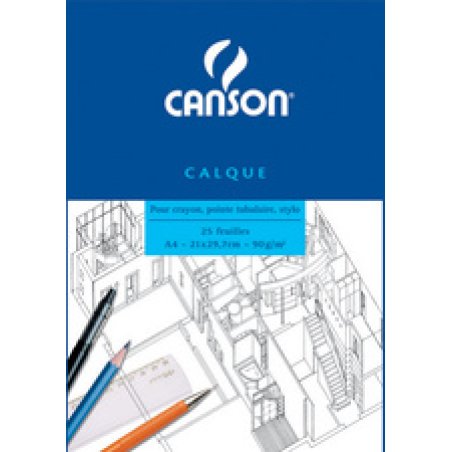CANSON Bloc calque transparent, 25 feuilles, 90/95 g/m2, A4