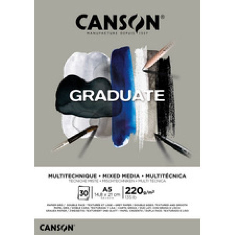 CANSON Bloc de dessin GRADUATE MIXED MEDIA, gris, A4
