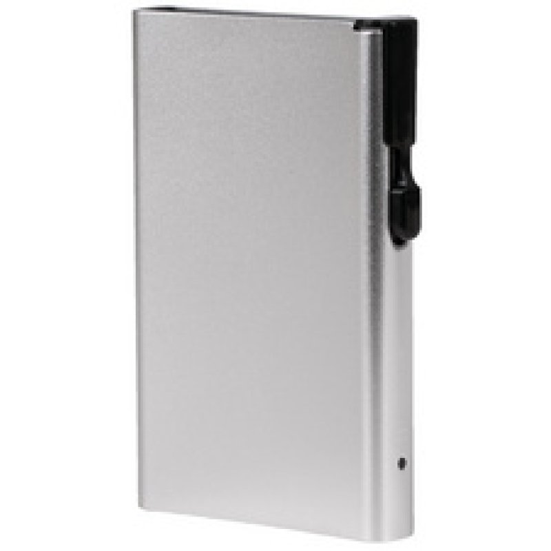 CLICKSAFE Porte-cartes avec bouton-poussoir & RFID, argent