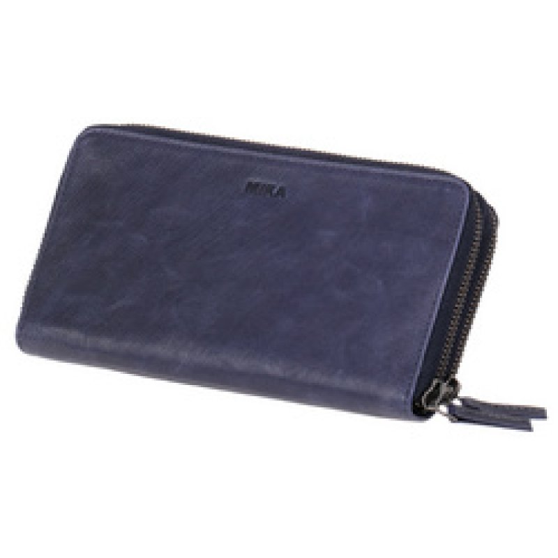 MIKA Portefeuille pour dames, en cuir, couleur : bleu marine