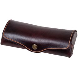 MIKA Etui à lunettes, grand, cuir, bouton-pression, marron