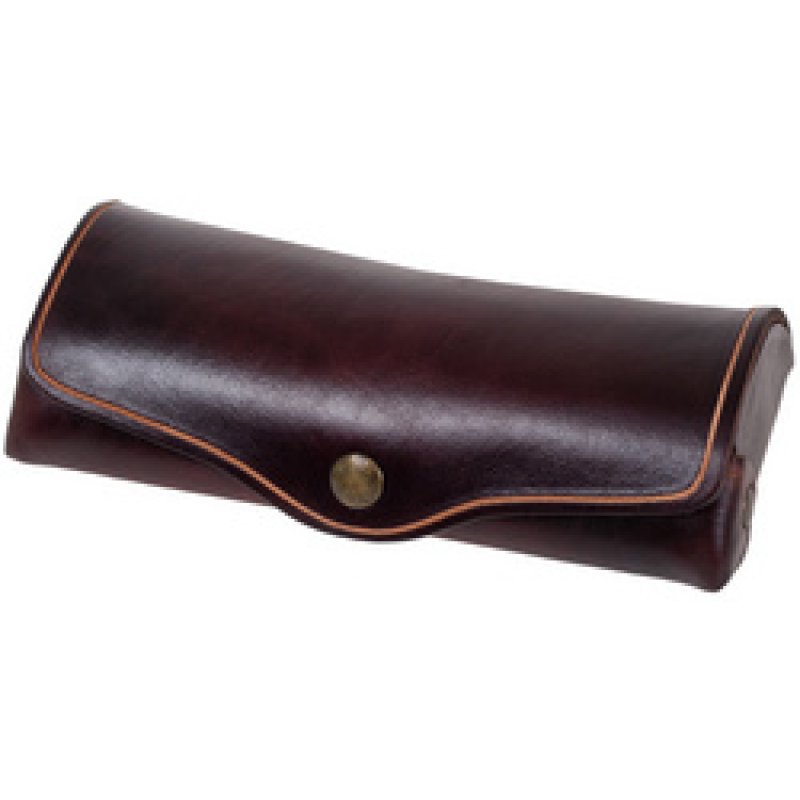 MIKA Etui à lunettes, grand, cuir, bouton-pression, marron