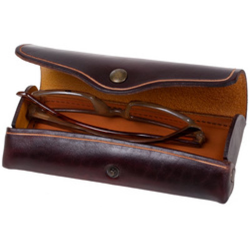 MIKA Etui à lunettes, grand, cuir, bouton-pression, marron