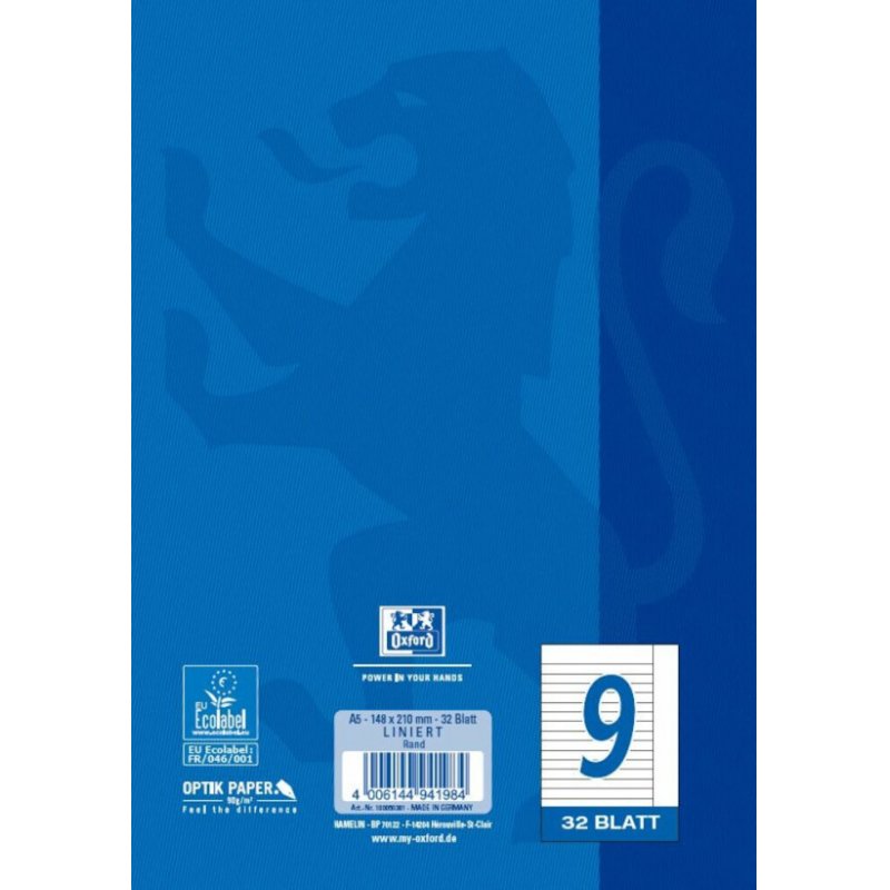 Oxford cahier, format A5, linéature 9 / ligné, 64 pages