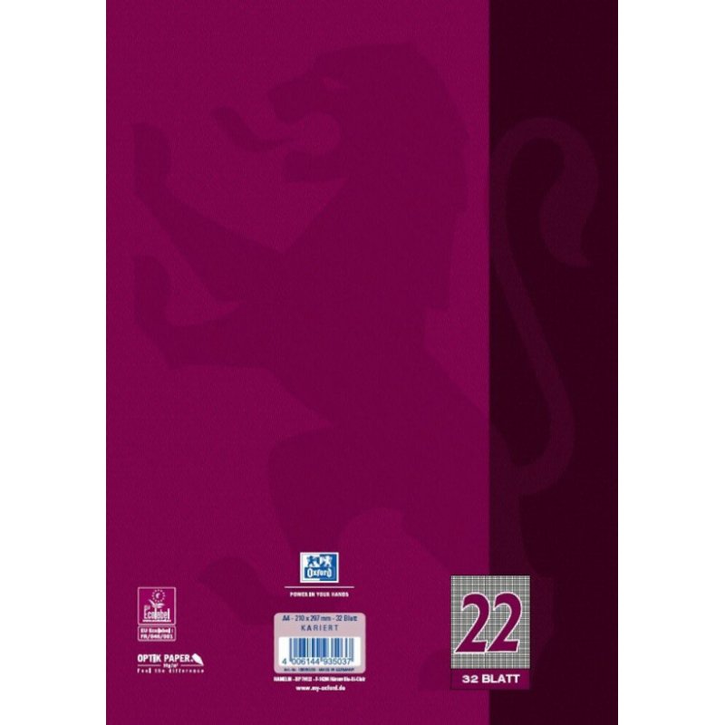 Oxford cahier scolaire, format A4, linéature 22 / quadrillé