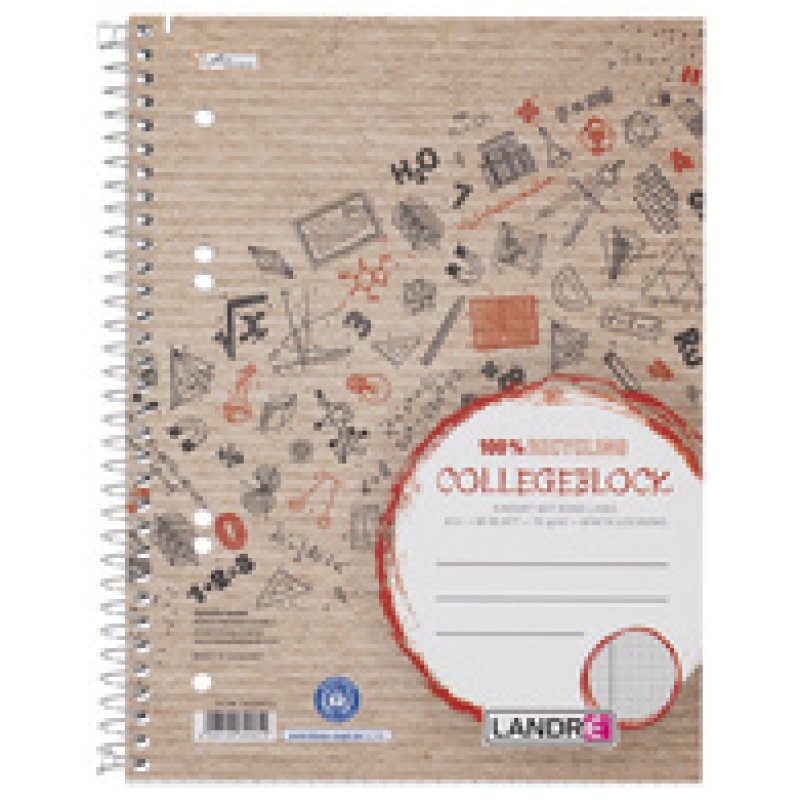 LANDRÉ Cahier "Recycling" A5 , quadrillé, 80 feuilles