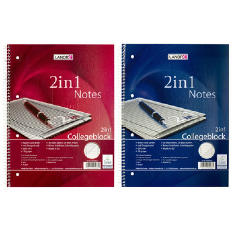 LANDRÉ Collegeblock "2 en 1" format A4, 2 linéatures,