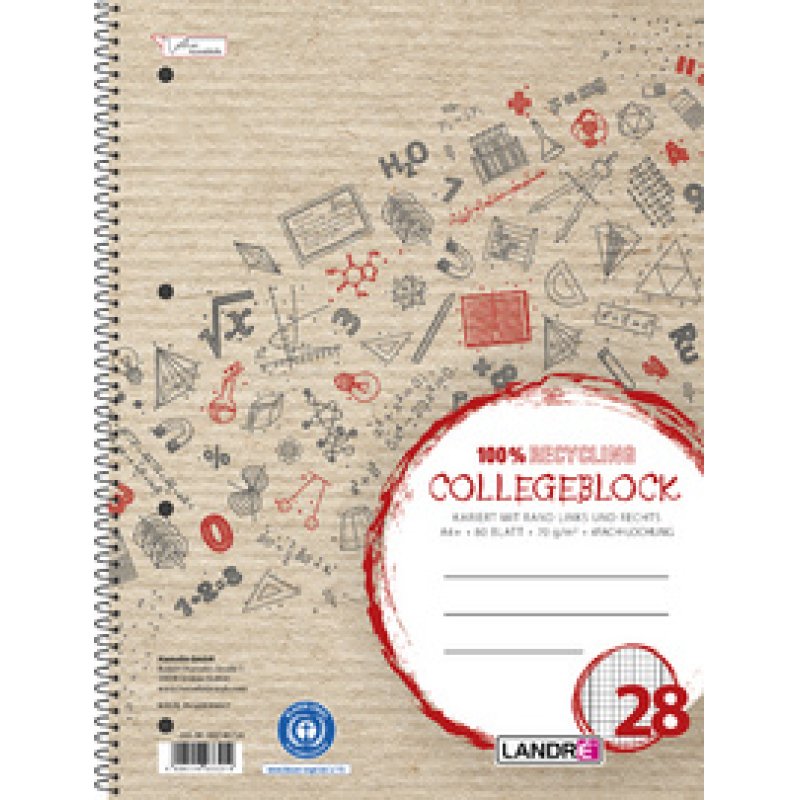 LANDRÉ Cahier à spirale Recycling, A4, ligné, 160 pages