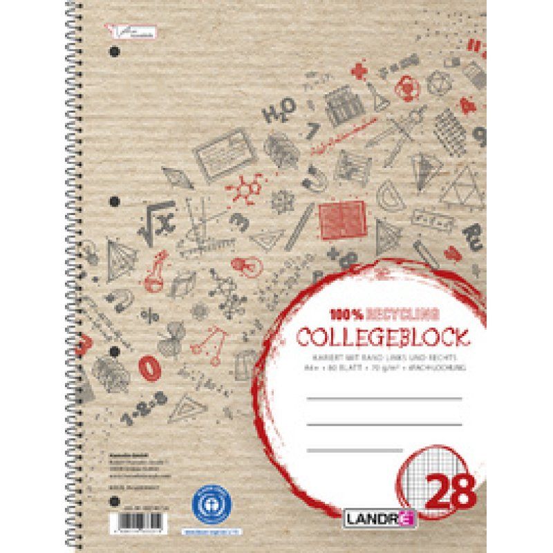LANDRÉ Cahier à spirale Recycling, A4, quadrillé, 160 pages