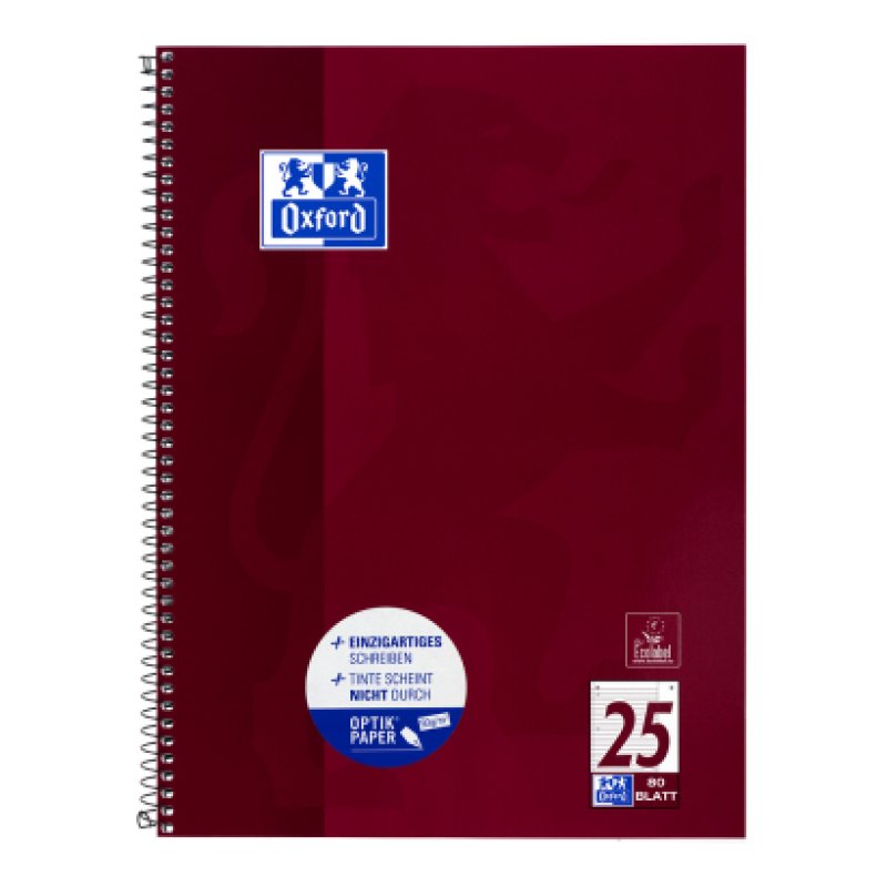 Oxford 100050355 bloc-notes A4 80 feuilles Bordeaux