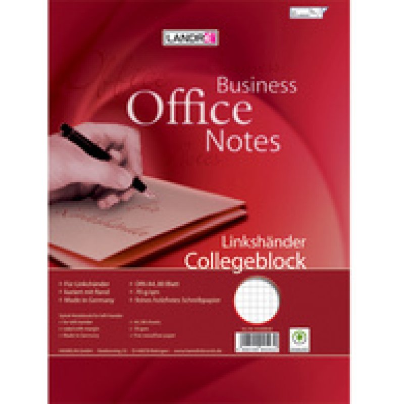 LANDRÉ Linkshänder-Collegeblock, DIN A4, kariert, 80 Blatt