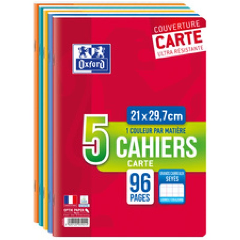 Oxford Cahier piqûre, A4, Seyès, 96 pages, lot de 5