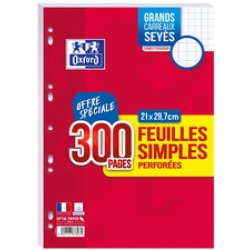 Oxford Feuilles simples perforées, A4, quadrillé, Offre