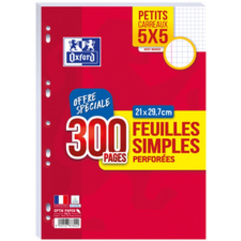 Oxford Feuilles simples perforées, A4, quadrillé, Offre