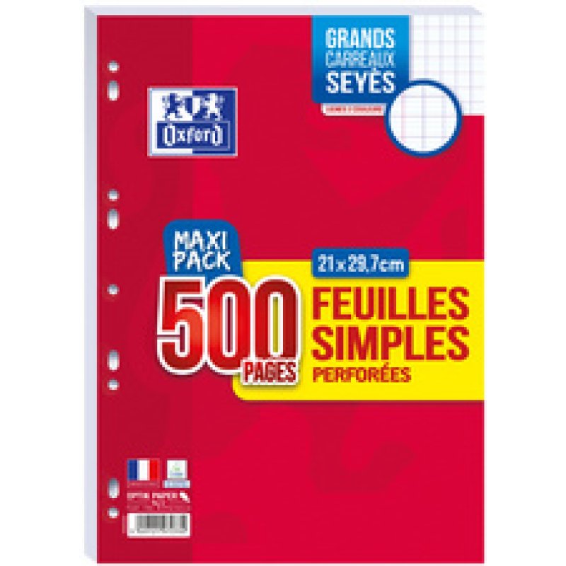 Oxford Feuilles simples perforées, A4, Seyès, MAXI PACK