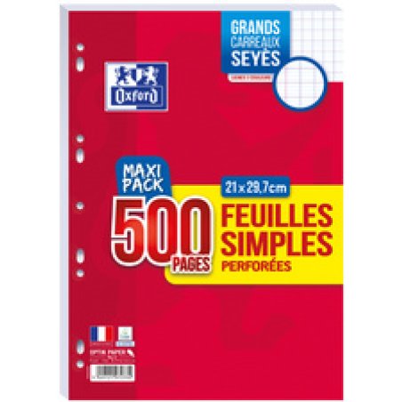 Oxford Feuilles simples perforées, A4, Seyès, MAXI PACK
