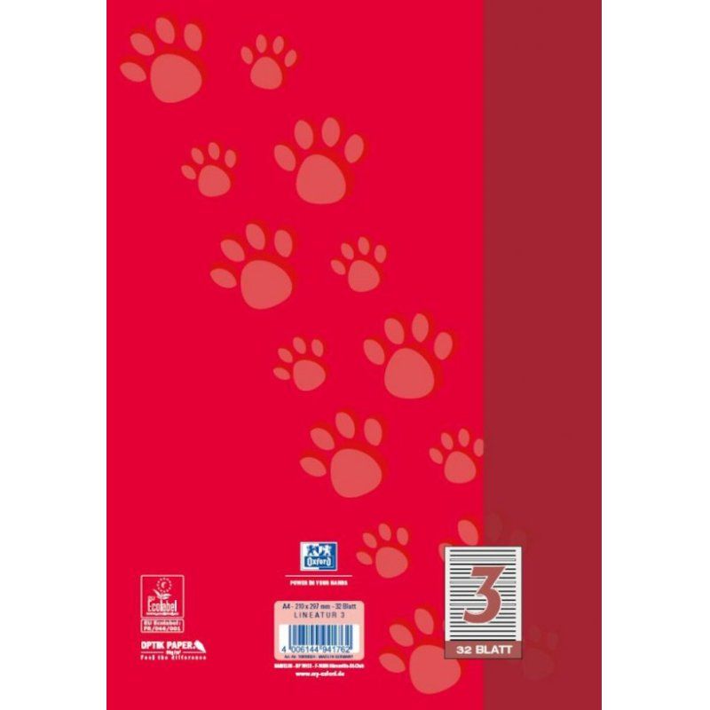 Oxford Junior Schulheft "Tatzen", DIN A4, Lineatur 3