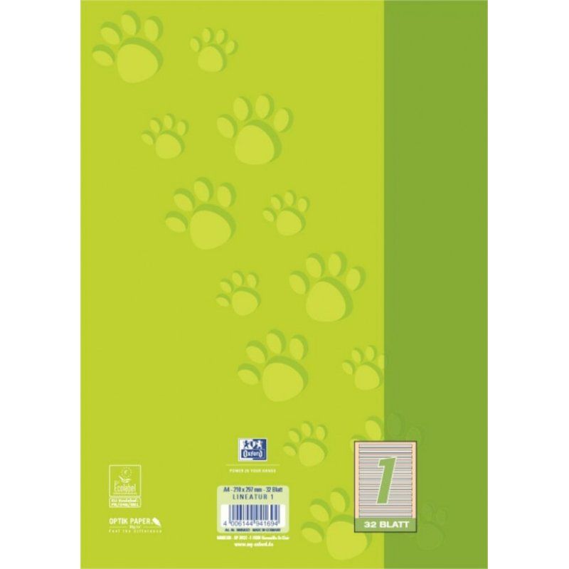 Oxford Junior Schulheft "Tatzen", DIN A4, Lineatur 1