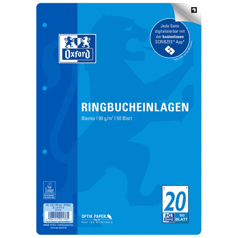 Oxford 400131444 recharge de papier 210 x 297 mm (A4) 50 feuilles