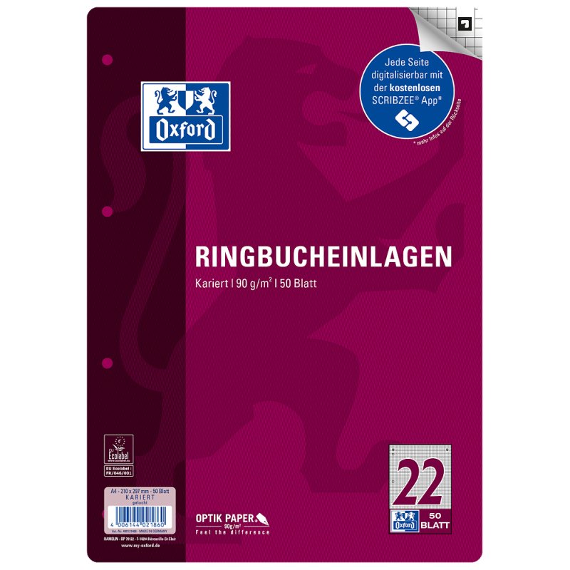 Oxford 400131466 recharge de papier 210 x 297 mm (A4) 50 feuilles