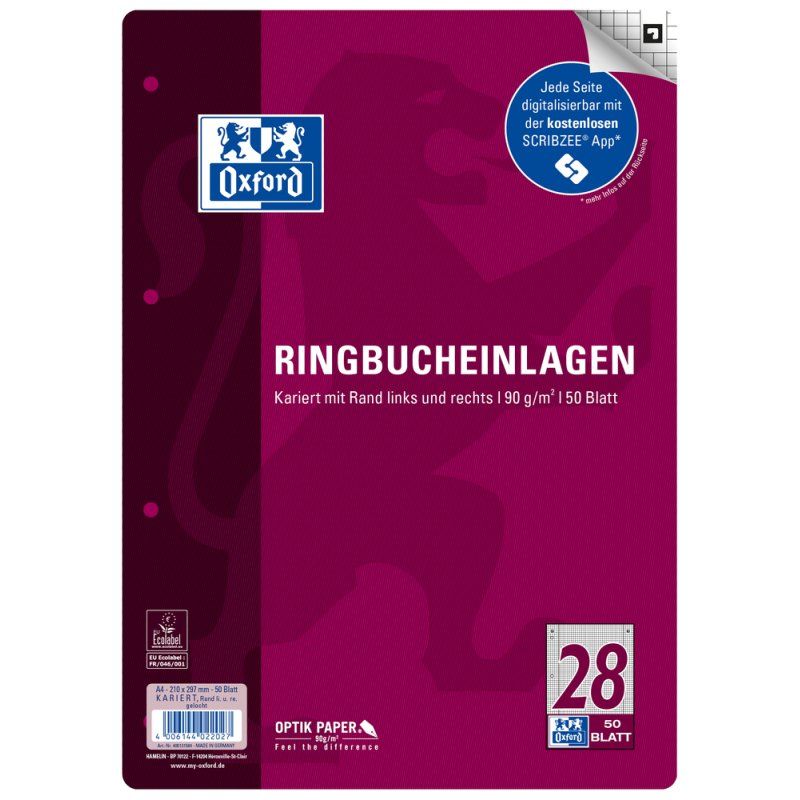 Oxford 400131584 recharge de papier 210 x 297 mm (A4) 50 feuilles
