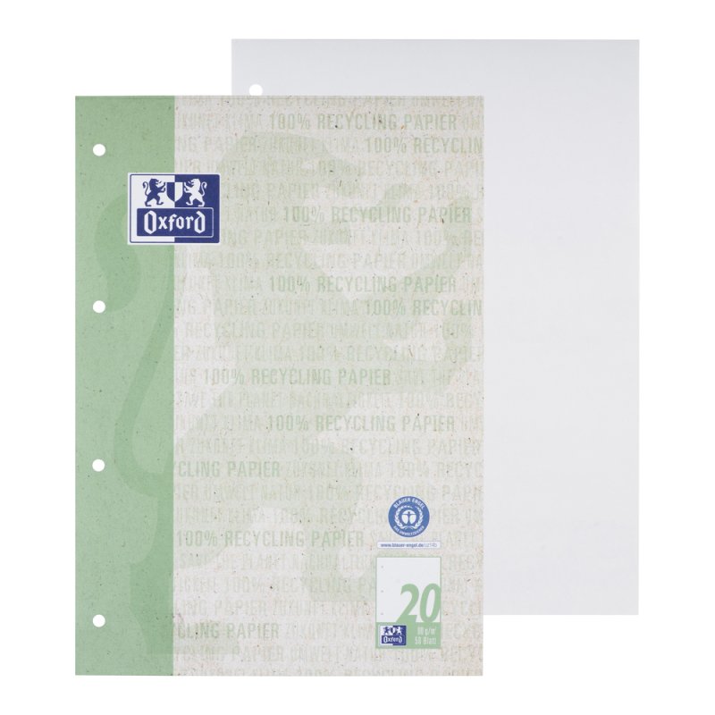 Oxford Schulblock "Recycling", DIN A4, 50 Blatt, Lineatur 20