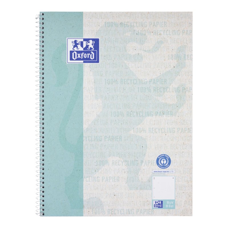 Oxford Recycling Collegeblock bloc-notes A4 80 feuilles Couleur aqua