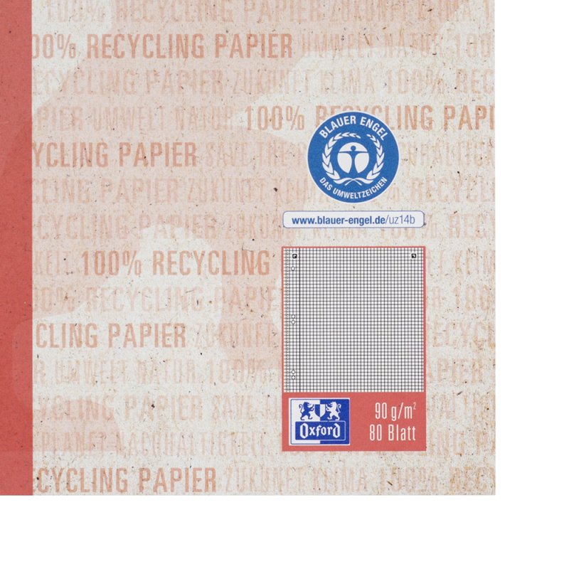 Oxford Collegeblock "Recycling", DIN A5 , 80 Blatt, kariert