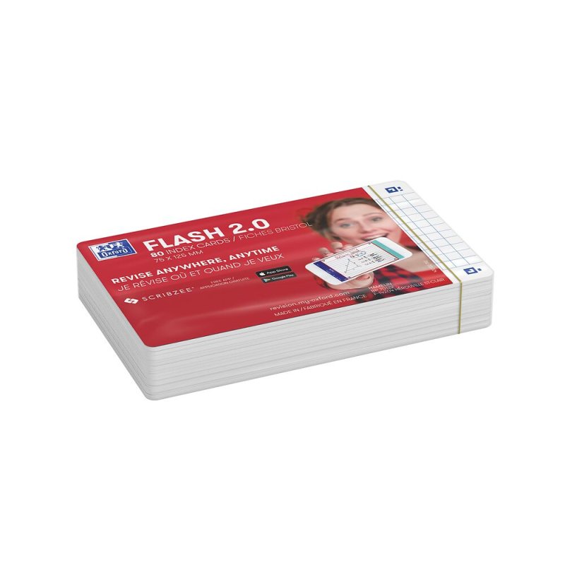 Oxford Fiches "Flash 2.0", 75 x 125 mm, quadrillé, blanc