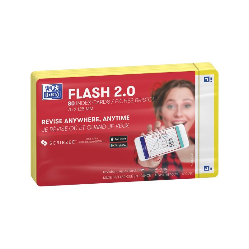 Oxford Fiches "Flash 2.0", 75 x 125 mm, uni, jaune