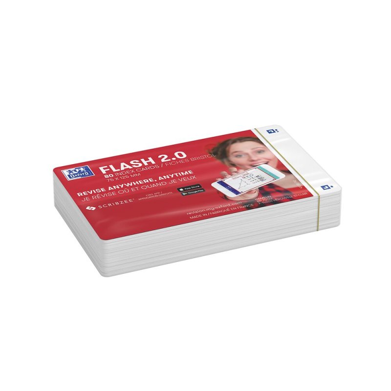 Oxford Fiches "Flash 2.0", 75 x 125 mm, uni, blanc