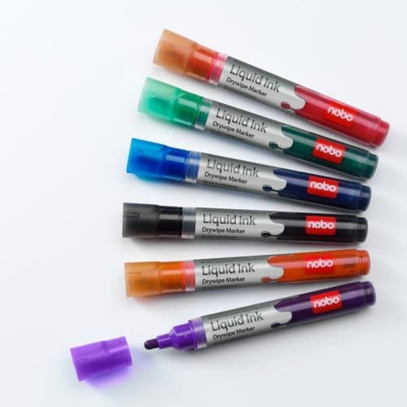 Nobo Liquid Ink Drywipe Markers Assorted (6)
