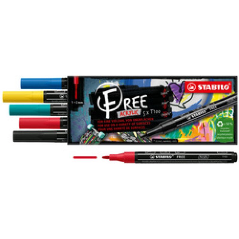 STABILO Marqueur acrylique FREE T100, set de 5 "Spring"