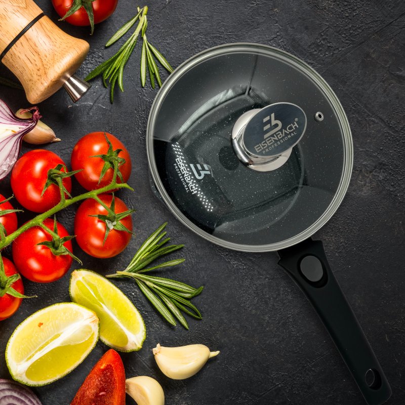 Eisenbach EB-MSP02: Aluminum Greblon Marble Coated Sauce Pan Set - 16cm,18cm,20cm