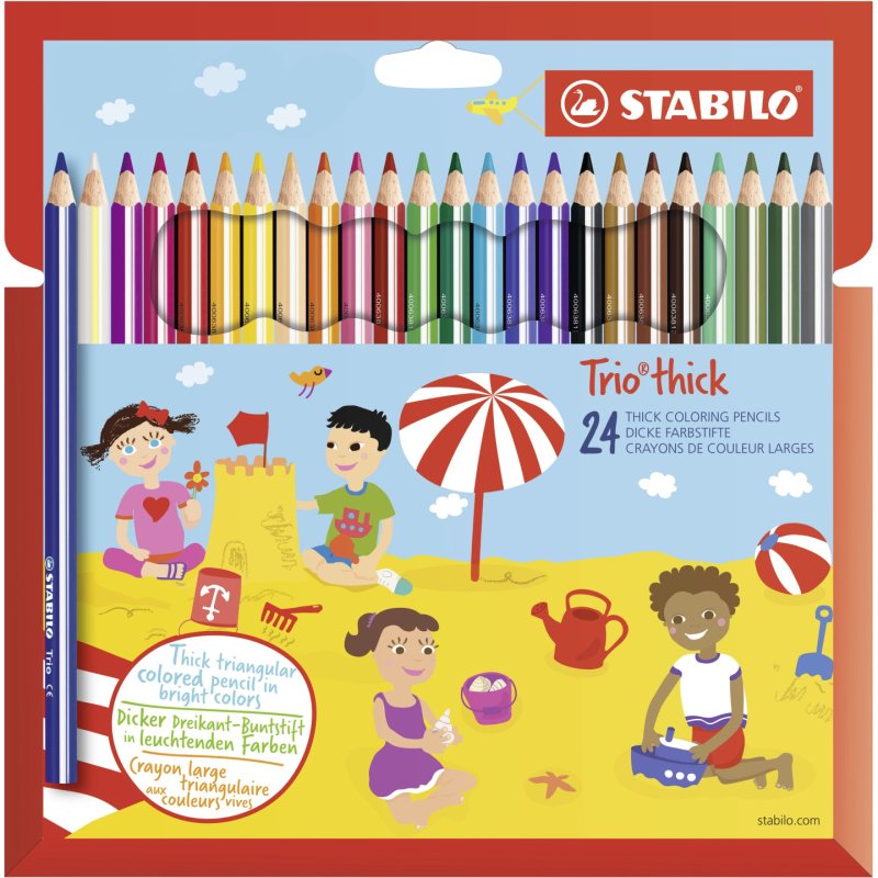 STABILO Crayon de couleur Trio long, corps large, étui de 24