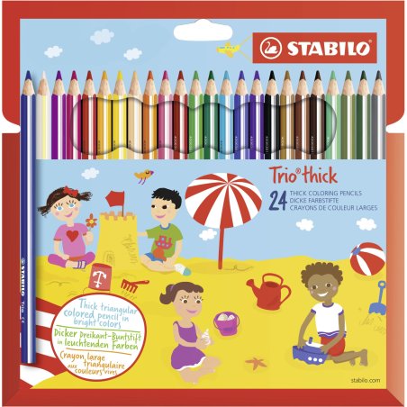 STABILO Crayon de couleur Trio long, corps large, étui de 24