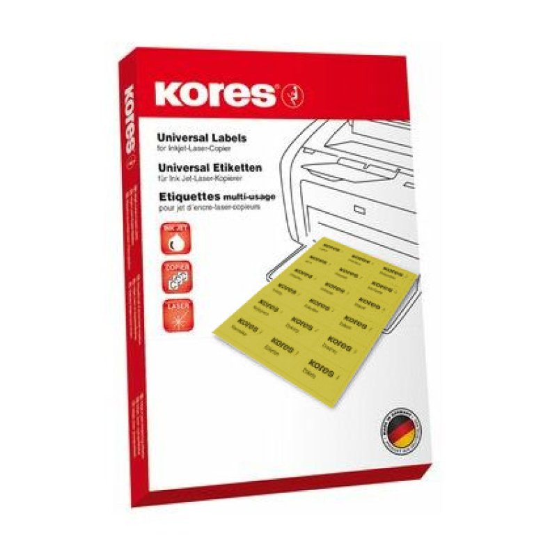 Kores L19061.252 étiquette non-adhésive 100 pièce(s) Jaune Rectangle