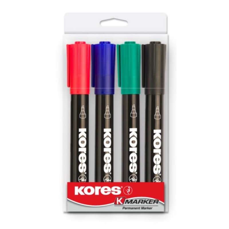 Kores M20945 permanent marker Chisel tip Black, Green, Red 4 pc(s)