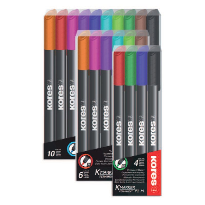 Kores M22141 marqueur indélébile Pointe ogive Noir, Bleu, Marron, Vert, Bleu clair, Vert clair, Orange, Rose, Rouge,