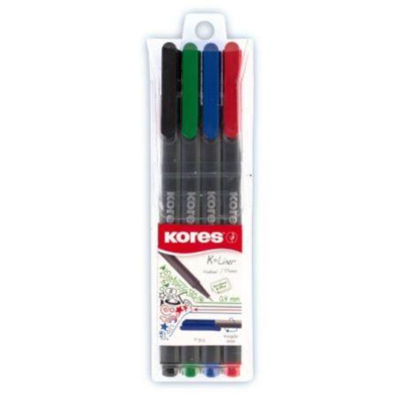 Kores FL28114 marqueur 4 pièce(s) Pointe fine Noir, Bleu, Vert, Rouge
