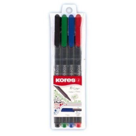 Kores FL28114 marqueur 4 pièce(s) Pointe fine Noir, Bleu, Vert, Rouge