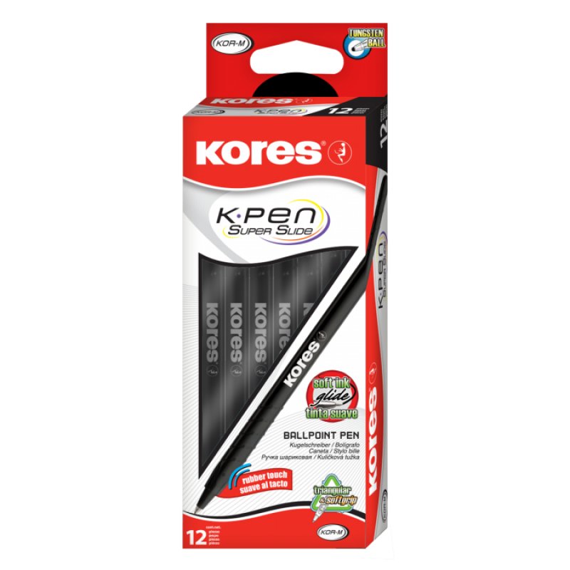 Kores Stylo à bille jetable K-Pen Super Slide K0, noir