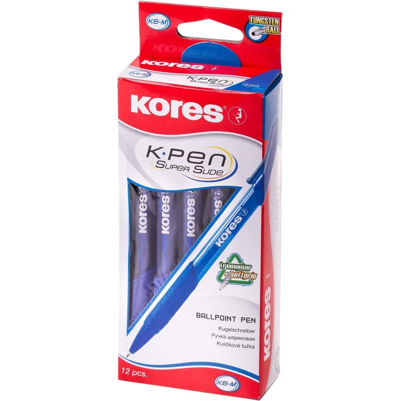 Kores stylo à bille rétractable jetable K-PEN K6, M, bleu