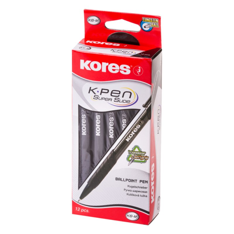 Kores 38621 stylo à bille Noir Stylo à bille rétractable avec clip Fin 12 pièce(s)