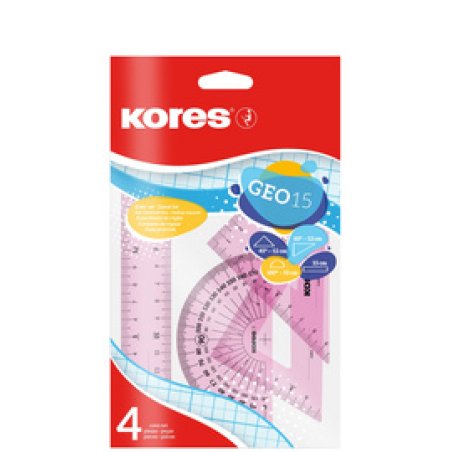 Kores Kit de géometrie GEO15, 4 pièces, assorti