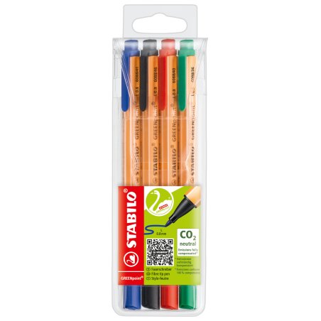 STABILO GREENpoint stylo fin Noir, Bleu, Rouge, Vert 4 pièce(s)