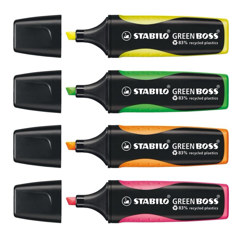STABILO GREEN BOSS marqueur 4 pièce(s) Pointe biseautée Vert, Orange, Rose, Jaune