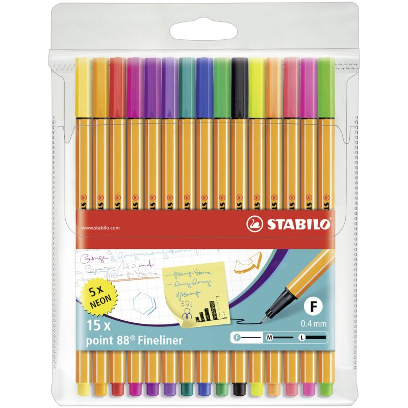STABILO Point 88 fineliner Multicolour 15 pc(s)