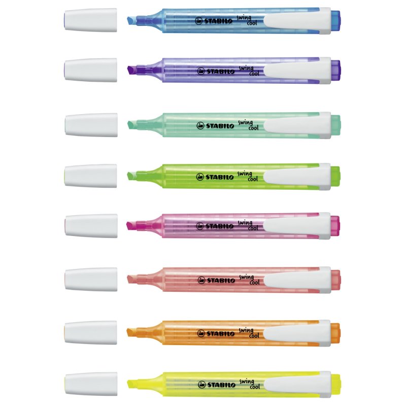 STABILO swing cool Pastel marqueur 8 pièce(s) Pointe biseautée Bleu, Vert, Orange, Rose, Rouge, Violet, Jaune